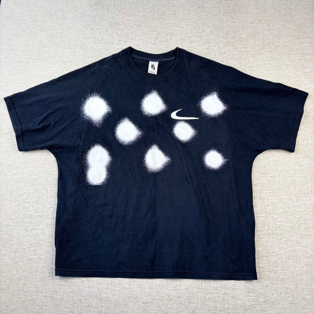Nike Mens Large Black Spray Paint Polka Dot Swoosh Graphic T-Shirt